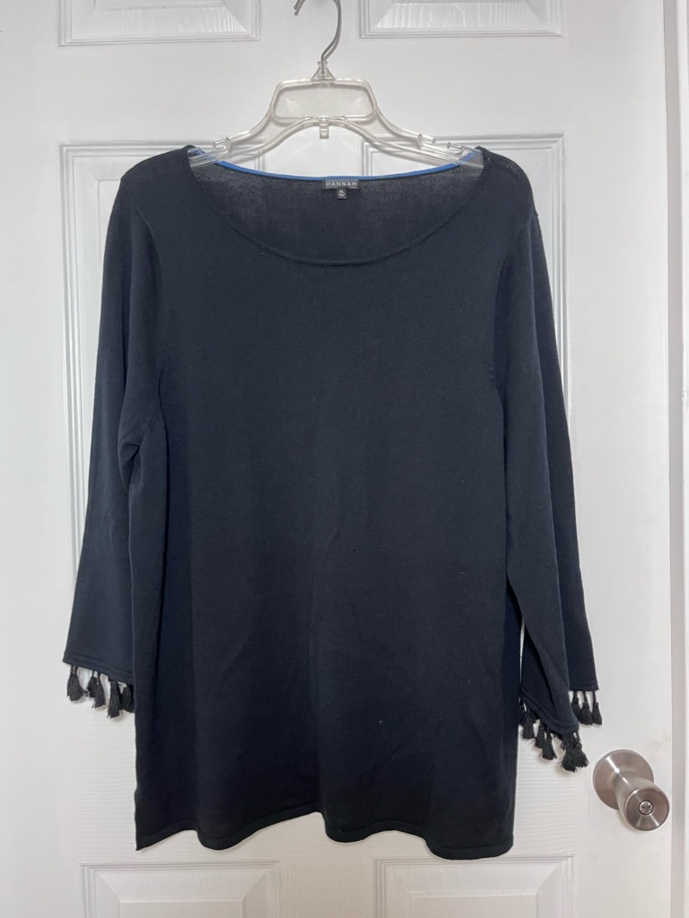 Hannah Black Long Sleeve Lightweight Sweater with Tassel Cuffs
